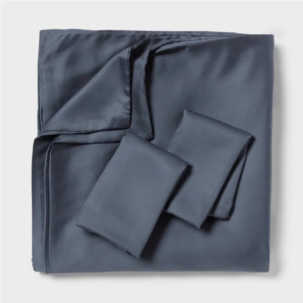 THRESHOLD NWT 3pc luxe tencel lycocell duvet cover & sham set -slate blue -king